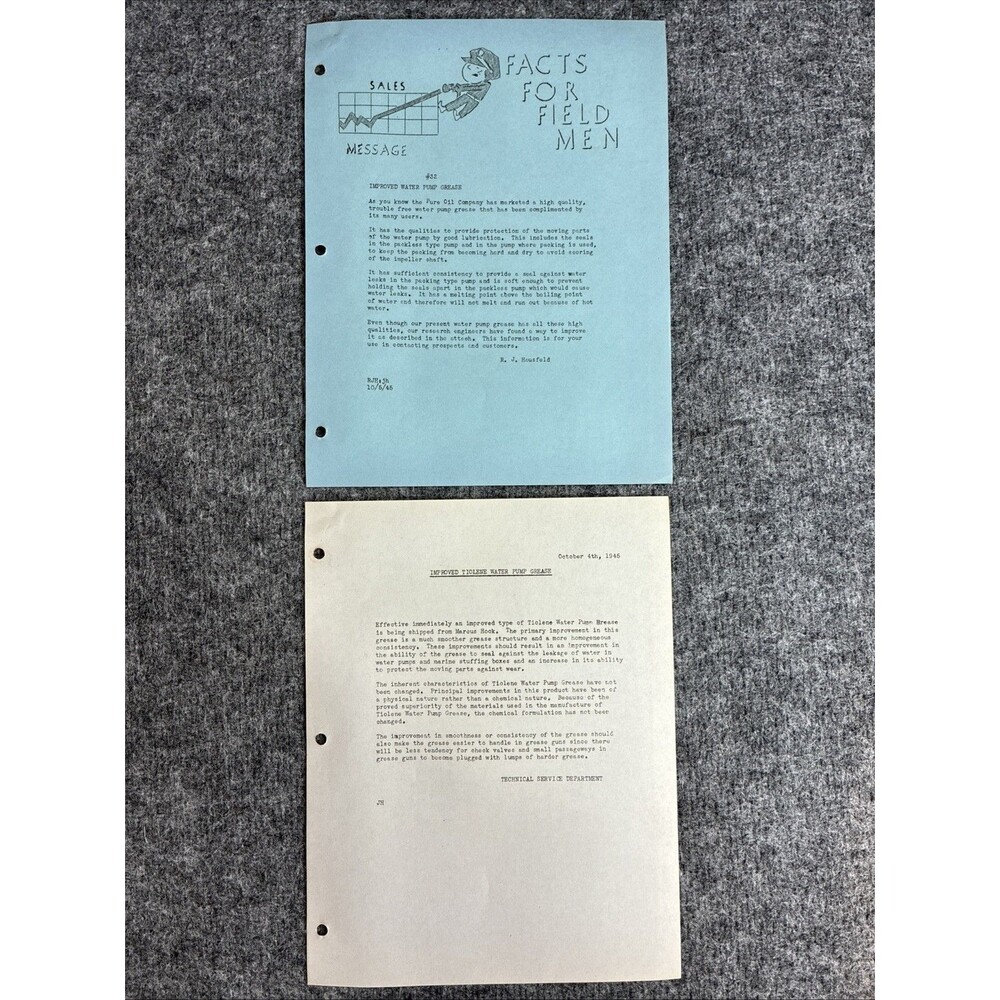 1944 Pure Oil Technical Bulletin #32 Improved Water Pump Grease Facts Field Men